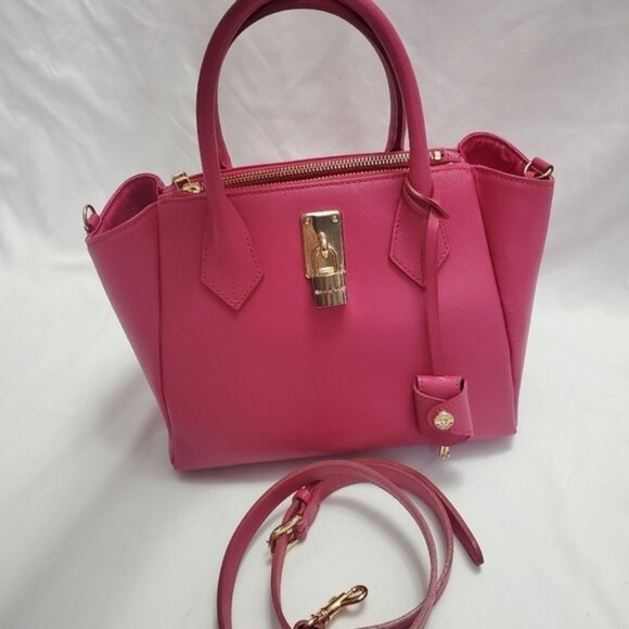 Samantha Thavasa Handbags - Samantha Thavasa Hot Pink Saffiano Leather Satchel Bag Padlock Crossbody Gold